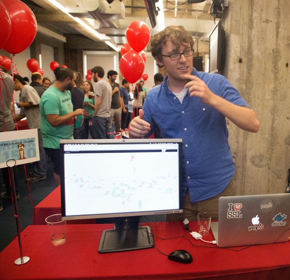 Our hackers showing off their projects in a science-fair style exhibition