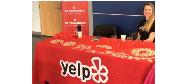 Kelly Greenia, Engineering Recruiter, with some Yelp Swag!