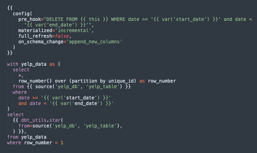 dbt model snippet