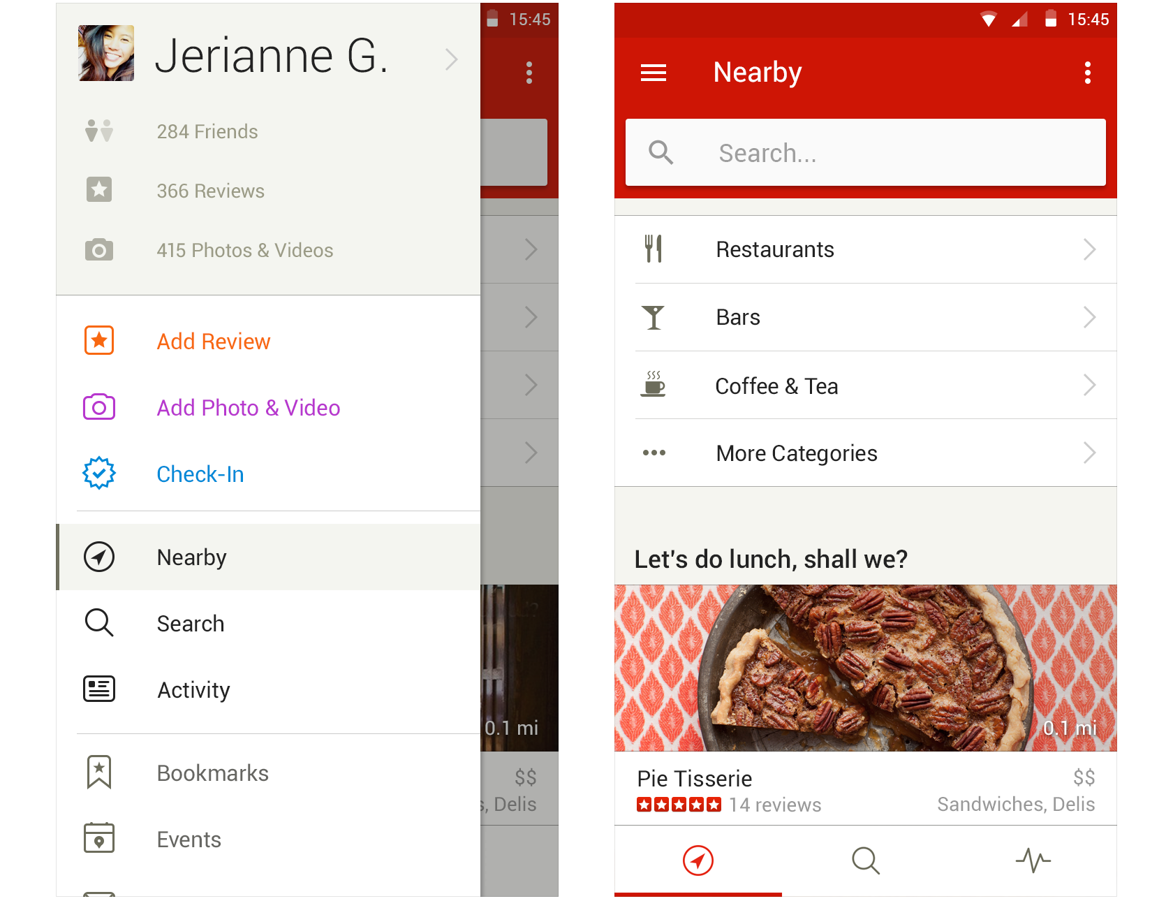 The new Yelp Android app