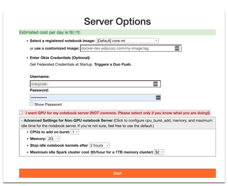 Single entry point to launch secured and customized notebook server