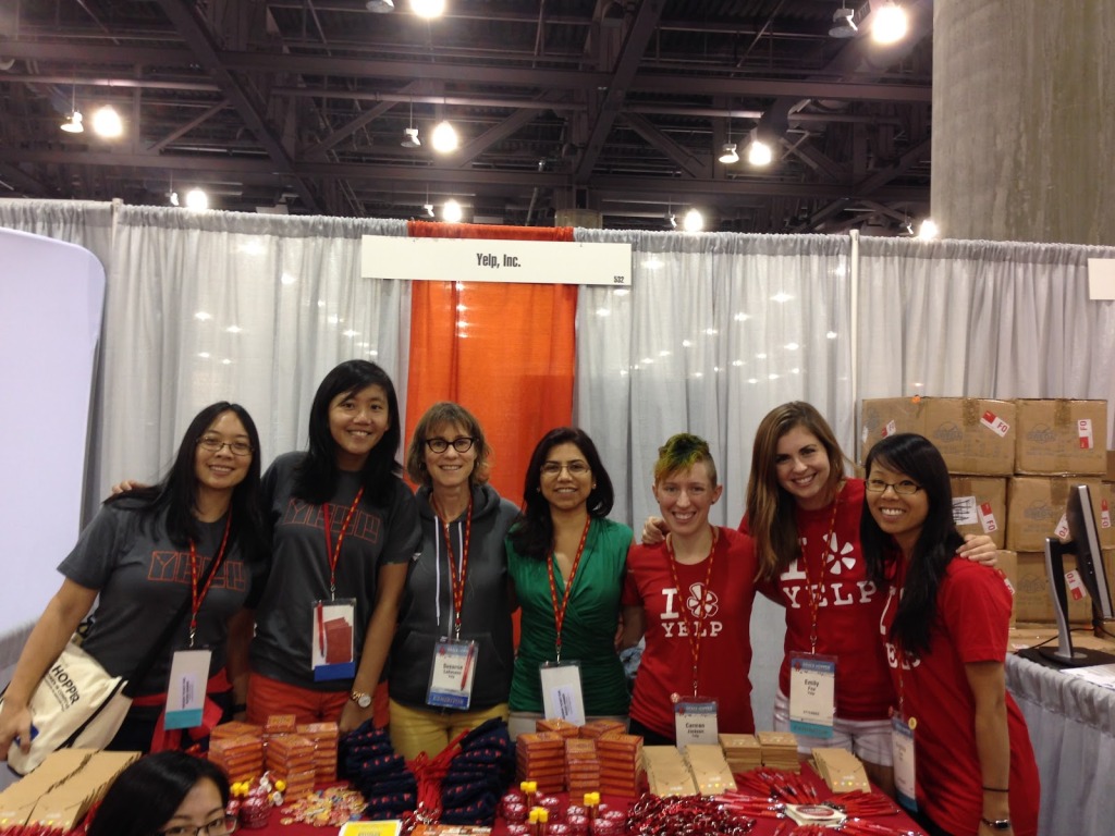  Our first day at the career fair. From left: Jen F., Wei W., Susanne L., Tasneem M., Carmen J., Emily F., Virginia T.