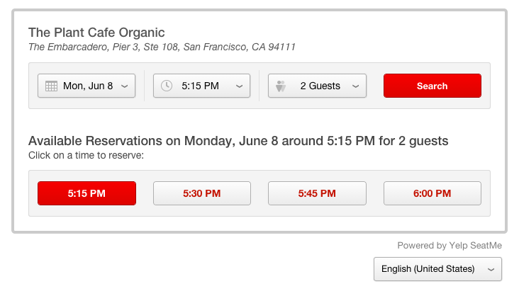 Making A Yelp SeatMe Reservation