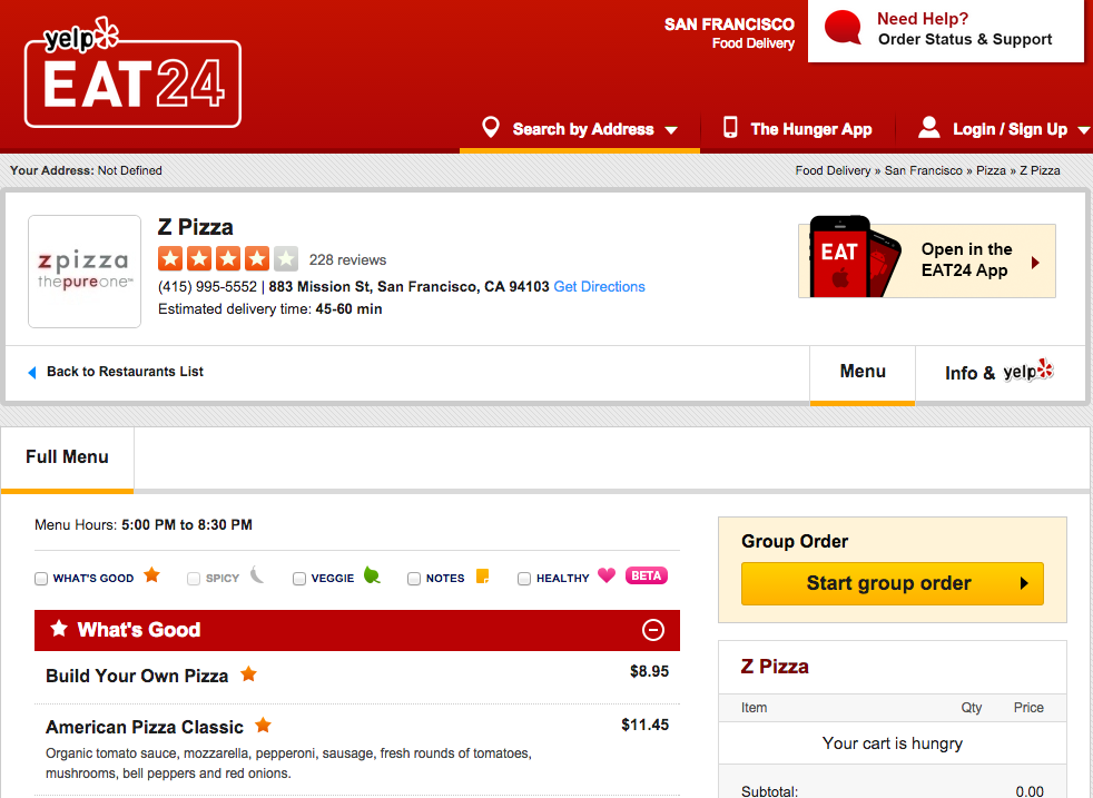 Ordering Food on Yelp Eat24