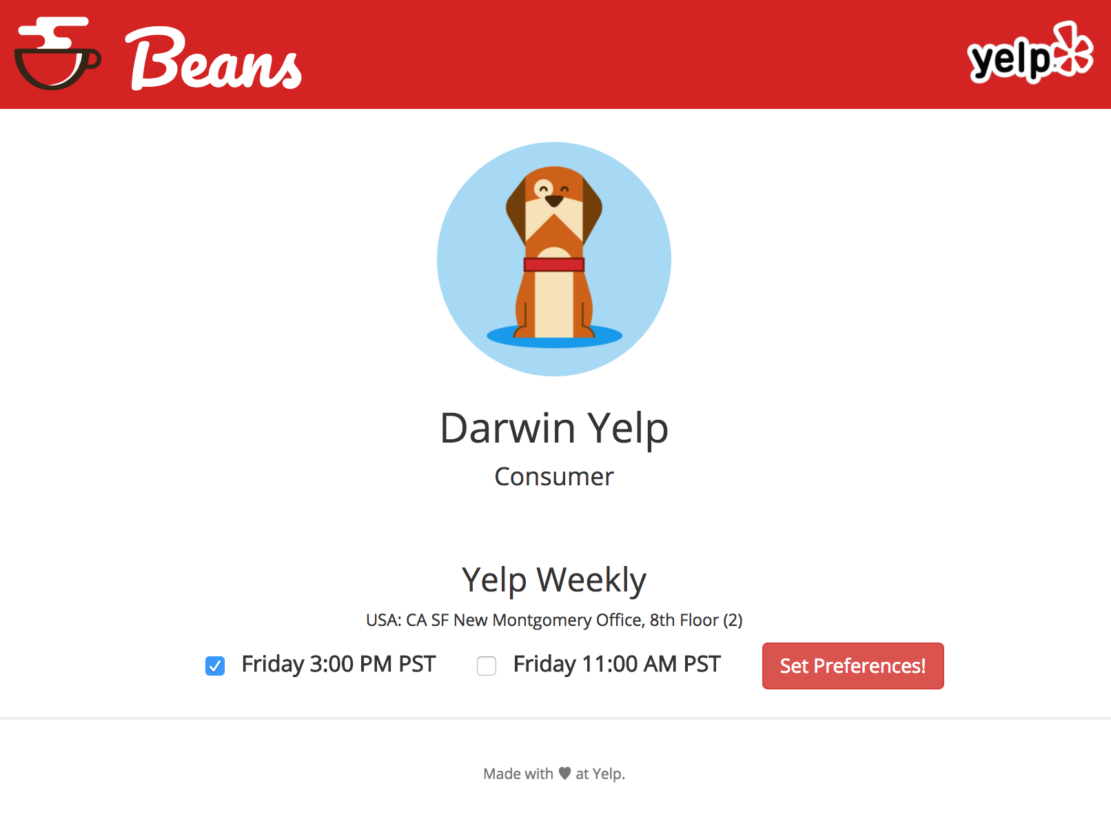 A screenshot of the Yelp Beans app